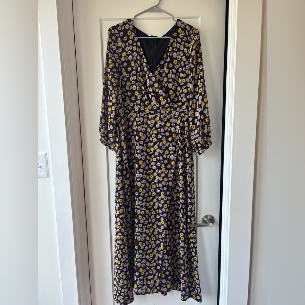 Madewell Black Floral Long Sleeve Dress